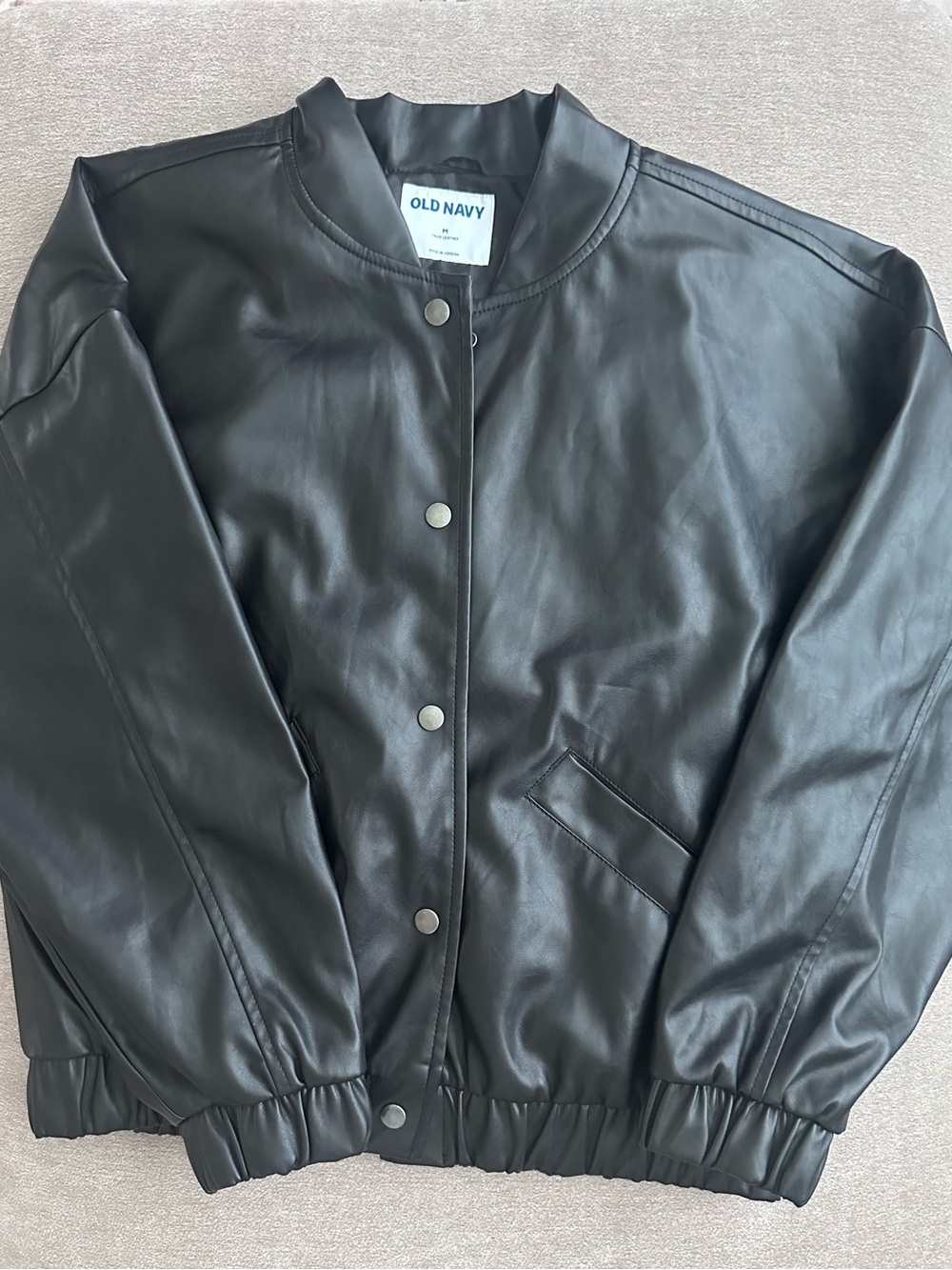 Old Navy Black Faux Leather Bomber Jacket